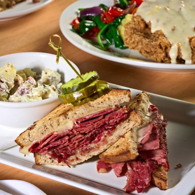 Hot Corned Beef & Swiss Sandwich.